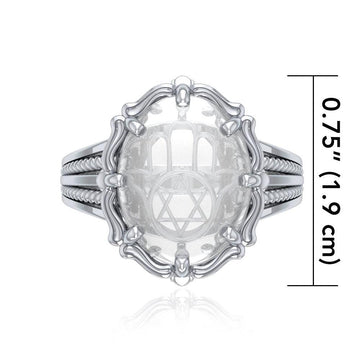 Hamsa Sterling Silver Ring with Natural Clear Quartz TRI1730 - Jewelry